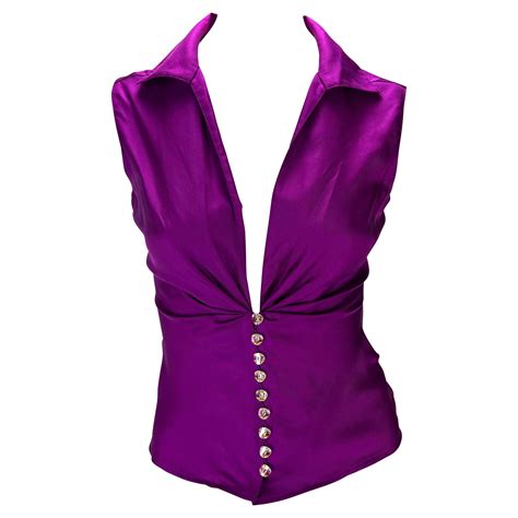 s s 2000 gianni versace by donatella runway purple silk tie crop tank top for sale at 1stdibs
