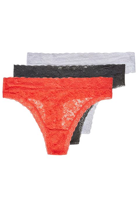 Plus Size 3 Pack Red Lace Thongs Yours Clothing
