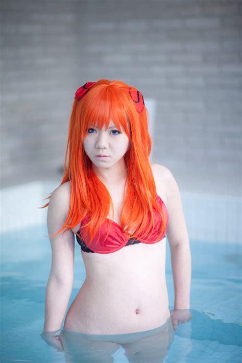 tanaka mana neon genesis evangelion highres asian bottomless bra cosplay orange hair
