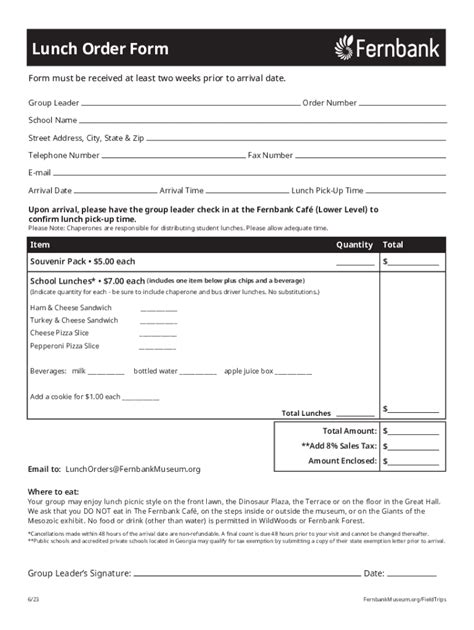Fillable Online Lunch Order Form And Menuriver Grove Fax Email Print