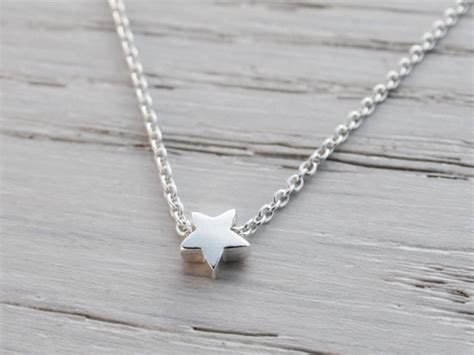 Tiny Silver Star Necklace Sterling Silver Etsy Uk