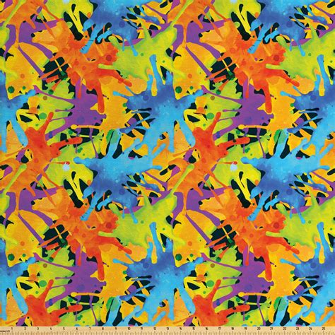 Abstract Fabric By The Yard Contemporary Style Color Splashes Vibrant