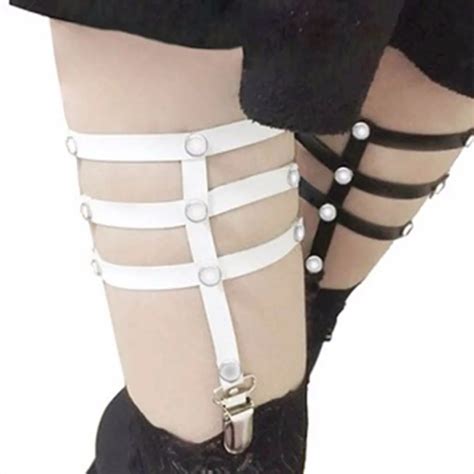 Girls Harajuku Punk Gothic Garter Bet Cosplay Sexy Suspender Belt Women Elastic Rivets Thigh Leg