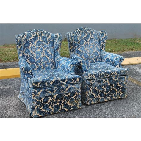 Spend this time at home to refresh your home decor style! Cut Crushed Velvet Wingback Chairs - A Pair | Chairish