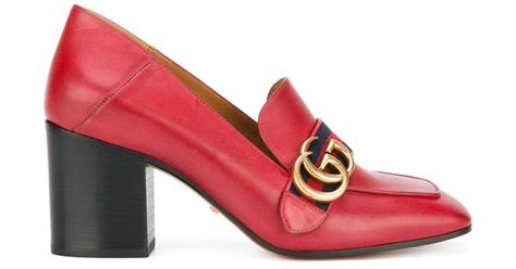 Gucci Leather Gg Web Mid Heel Loafer Pumps In Red Lyst