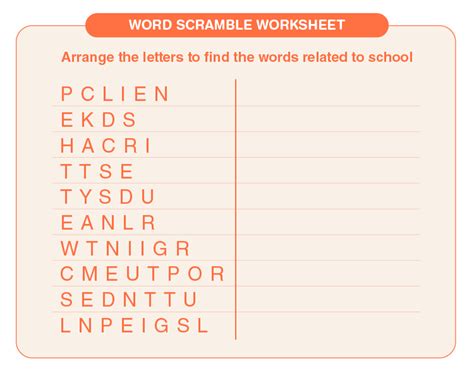 Word Scramble Worksheet 2022