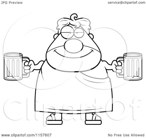 Cartoon Clipart Of A Black And White Plump Frat Man Holding Beers