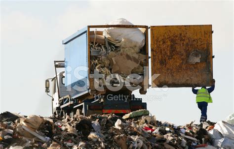 Landfill Site Truck Driver Unloading Garbage Stock Photo Royalty Free