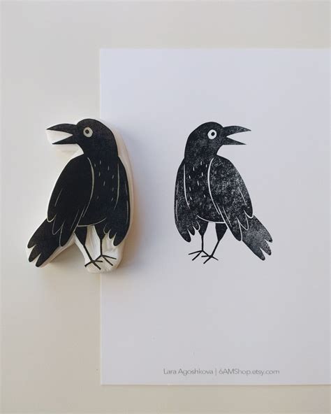 Crow Rubber Stamp Black Crow Logo Raven Stamp Black Bird Etsy