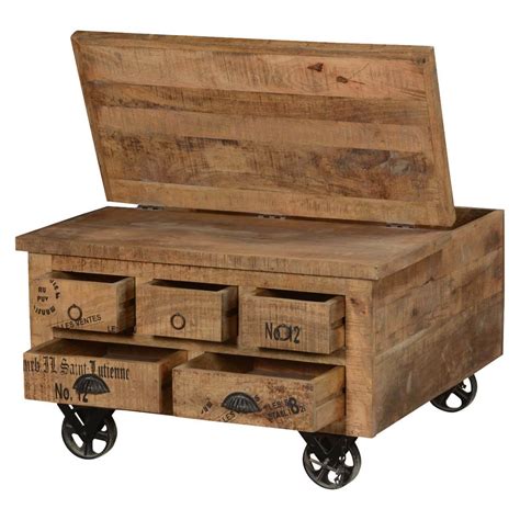 Made of solid acacia wood, the graphite finish accentuates the natural grain of the wood and wire distressing. Industrial Style Solid Wood Square Storage Trunk 5 Drawer ...