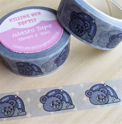 Not Okay Blue Bear Washi Tape 16mm X 10m Cute Washi Tape Etsy