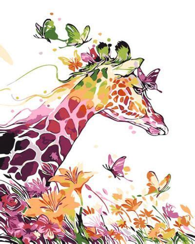 Splendid Giraffe Butterflies Flowers Needlepoint Canvas E45 Ebay