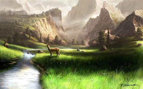 By ~fel X Beautiful Landscape Paintings Mountain Landscape Scenery