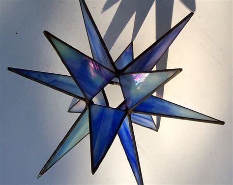 Lg Stained Glass Tree Topper Iridescent Blue Glass Moravian Etsy