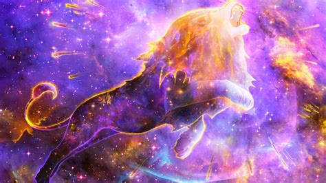 2048x1152 Resolution Colorful Lion Spirit In Space Nebula 2048x1152