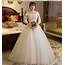 LAMYA Customized Ball Gown Lace Three Quarter Boat Neck Wedding Dresses 