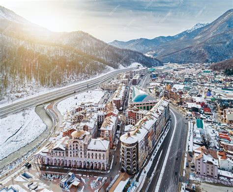 Premium Photo Aerial View Of Estosadok Settlement In Valley Under Ski