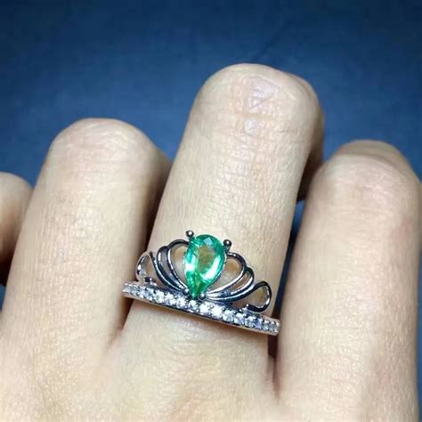 Natural Green Emerald Gem Ring Natural Gemstone Ring S925 Sterling Silver Trendy Elegant Cut