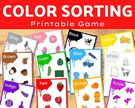 Color Sorting Printable Game For Preschoolers And Etsy