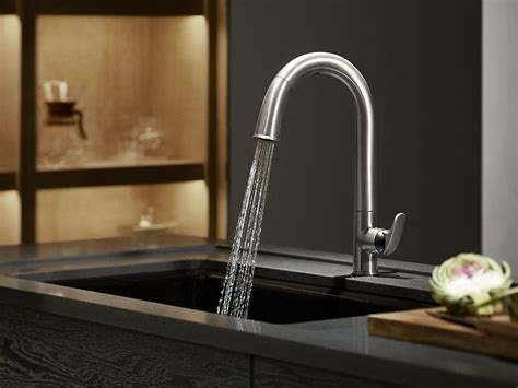 Feed your new kitchen faucet into the hole at the top of your sink. K-72218-B7 | Sensate Touchless Pull-Down Kitchen Sink ...