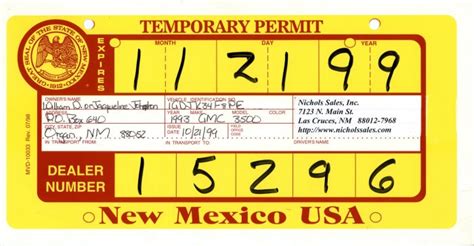 New Mexico Temporary License Plates