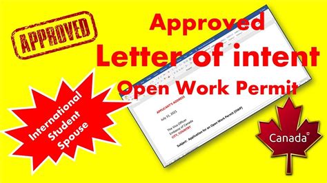 Sample Actual Canada Letter Of Intent Loi For An Open Work Permit