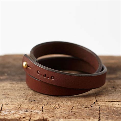 Leather Wrap Bracelet Hand Stamped With Your Initials Andor A Date