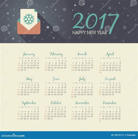 Vector Calendar 2017 Year With Christmas Letter Stock Illustration