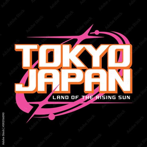 Tokyo Japan Land Of The Rising Sun Logo On A Black Background With Pink And Orange Letters