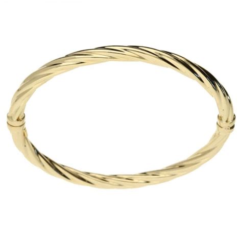 9ct Yellow Gold Ladies Hollow Twist Hinged Bangle 17cmmiltons Diamonds