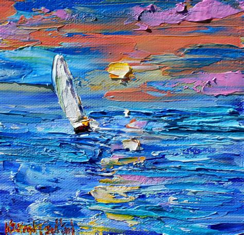 Sunset Sailing Painting Ocean Art Original Oil Palette Knife