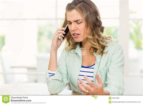 Frowning Woman Having Phone Call Stock Photo Image Of Abode Domicile