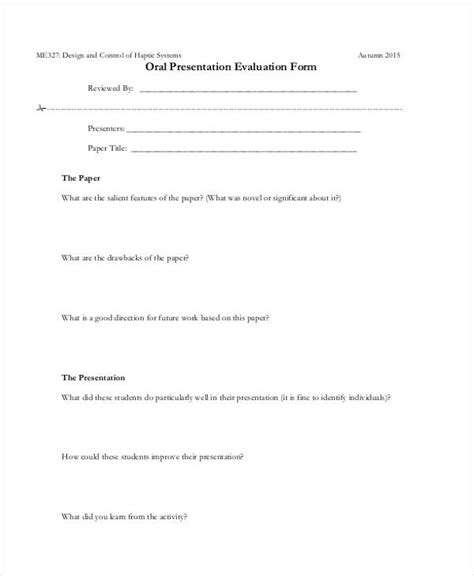 Free 26 Presentation Evaluation Forms In Pdf Excel Ms