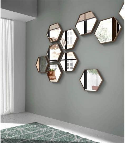 Espejo De Madera Con Forma Hexagonal Miriana Mirror Decor Living Room