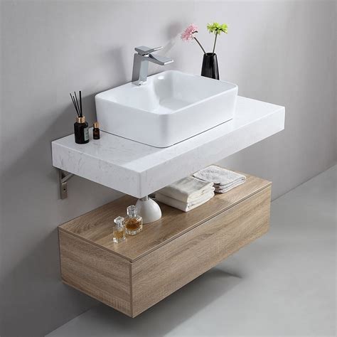 Modern 36 Floating Wall Mount Single Bathroom Vanity Set With Faux