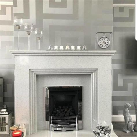 Direct from great big canvas! Versace Greek Key Silver Wallpaper 935235 in 2020 | Silver ...
