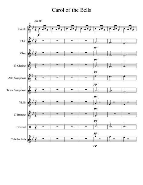 Shchedryk) by mykola leontovych, arranged for flute trio. Carol of the Bells Sheet music for Violin, Flute, Oboe ...