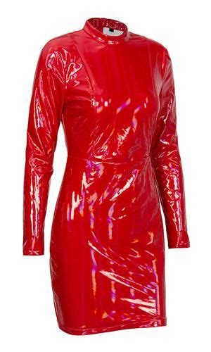 Totally Toxic Red Iridescent Patent Pu Faux Leather Long Sleeve Mock