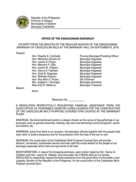 Barangay Resolution Pdf Templates For Writing A Property Line
