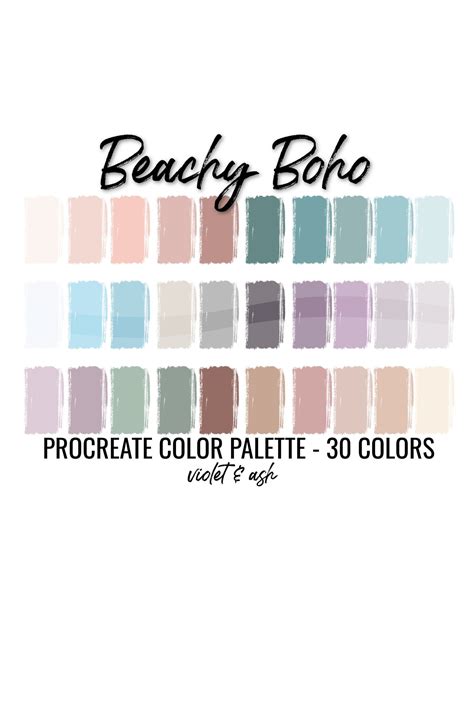 Beachy Boho Procreate Palette Color Chart Boho Procreate Ipad Procreate