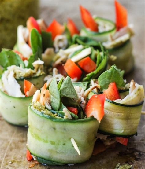 Developed with the eat smarter nutritionists and professional chefs. Low-Calorie Pesto And Turkey Cucumber Roll-Ups | Healthy superbowl snacks, Low carb appetizers ...