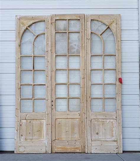 Set Of 3 Wooden Doors With Arched Glass Panes Antiquities Warehouse