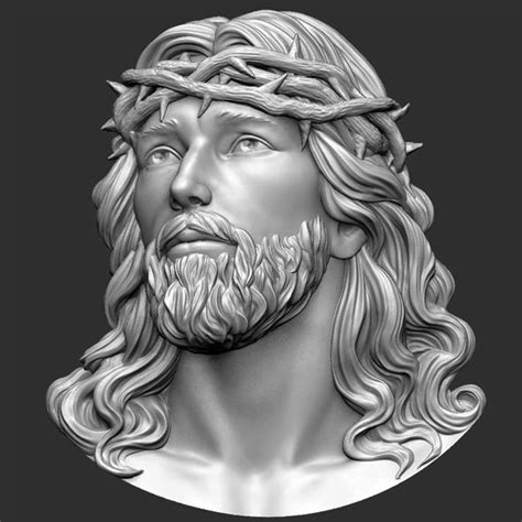 Jesus Head 3d Print Model Grayscale Image Print Models Jesus Face