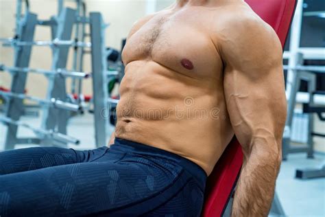 Close Up Torso Of Male Athlete At Gym Stock Image Image Of Endurance