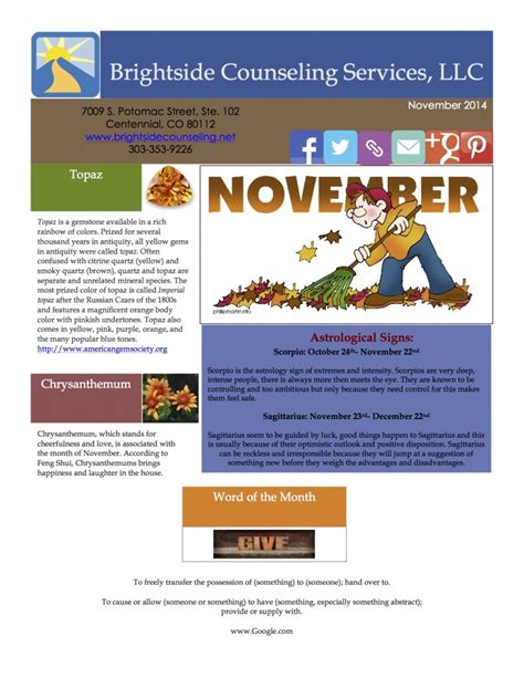 November 2014 Newsletter Brightside Counseling Services Llc