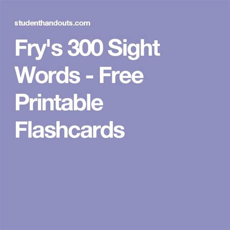 Frys 300 Sight Words Free Printable Flashcards Printable Flash