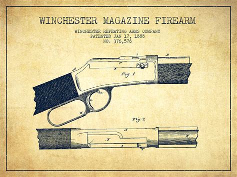 Winchester Firearm Patent Drawing From 1888 Vintage Drawing By Aged Pixel