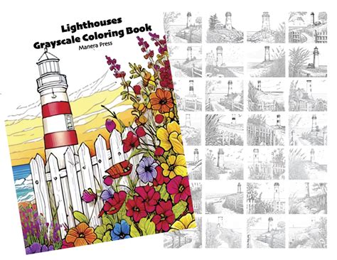 Lighthouses Grayscale Coloring Book 16 Pages Pdf Or Printed Pages