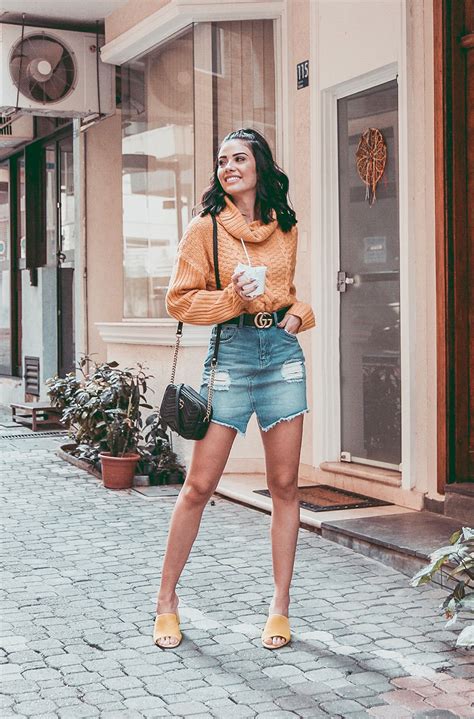 Maybe you would like to learn more about one of these? Yellow Sweater + Denim Skirt