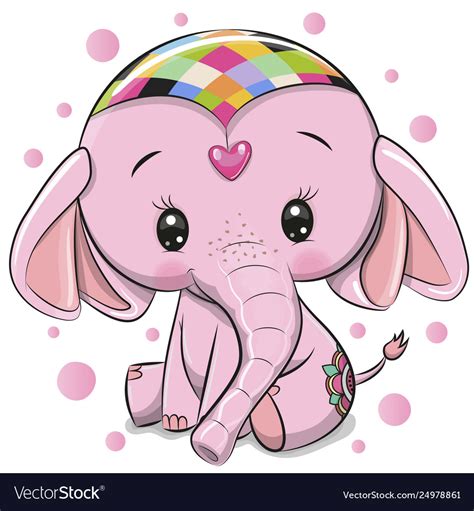 Cute Pink Elephant Isolated On A White Background Vector Image
